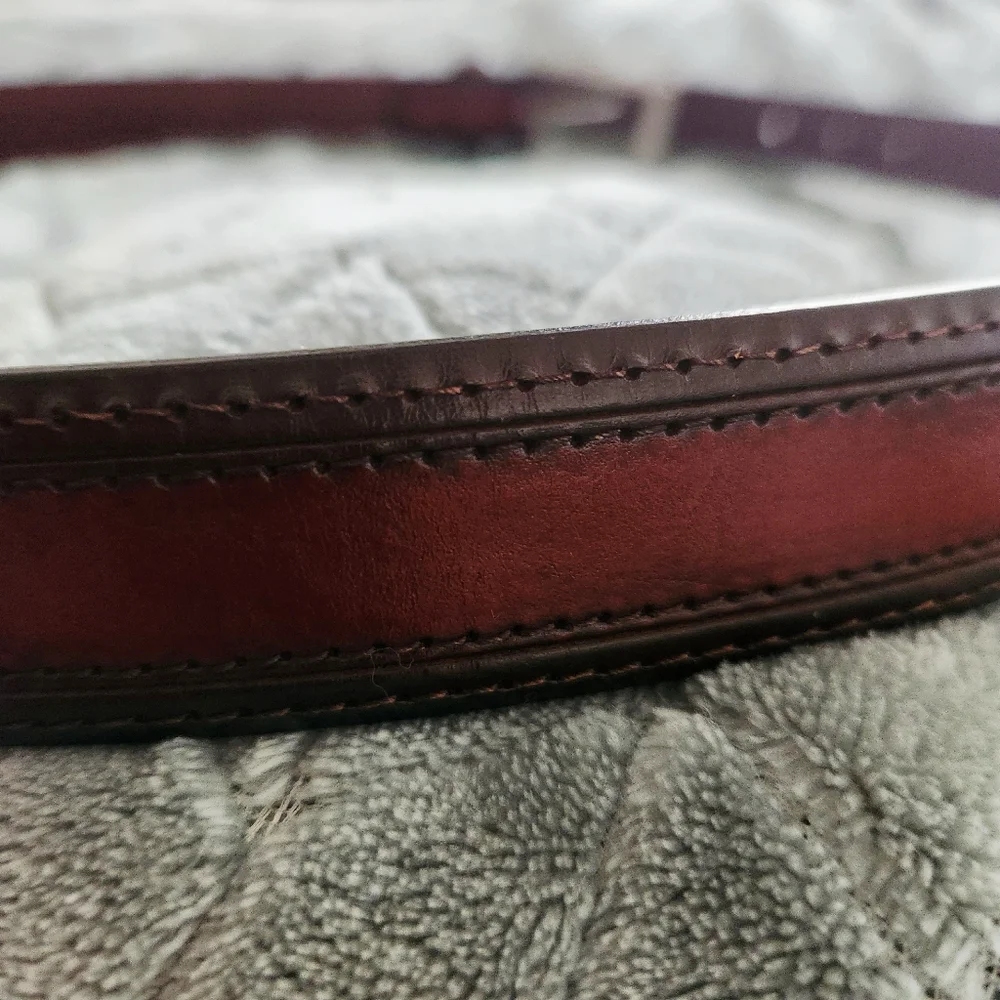 Men's Two-Tone Brown Leather Belt Argentina Silver-Tone Buckle 44